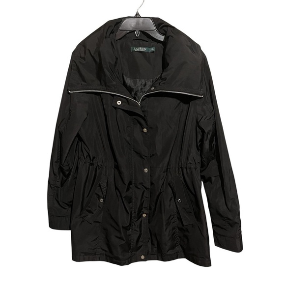 Lauren Ralph Lauren Jacket Women Size L Black Rain Coat Hood Zip Adjustable - Picture 1 of 11